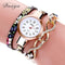 Women Floral Leather And Metal Infinity Crystal Charm Wrap Around Wristwatch-Black Rose Red-JadeMoghul Inc.