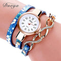 Women Floral Leather And Metal Infinity Crystal Charm Wrap Around Wristwatch-Blue-JadeMoghul Inc.