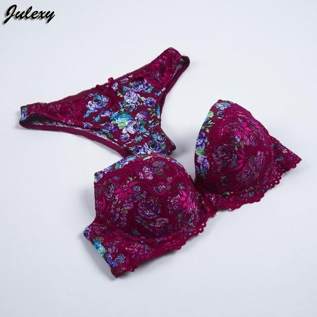 Women Floral Print and Lace Padded Push Up Bra And Seamless Panties Set-Win-34B or 75B-JadeMoghul Inc.