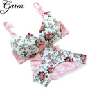 Women Floral Print Silk And Lace Push up Bra And Panties Set-Beige-70A-JadeMoghul Inc.