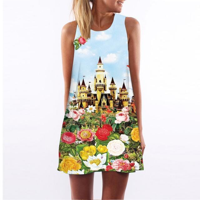 Women Floral Print Sleeveless Summer Chiffon Dress-picture color 3-S-JadeMoghul Inc.