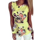 Women floral Printed Sleeveless Peplum style Shirt Top-Yellow-L-JadeMoghul Inc.