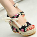 Women Floral / Solid Summer Wedge Sandals With Ribbon Tie Closure-floral-5-JadeMoghul Inc.
