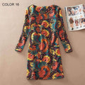 Women Flower Print Dress - Long Sleeve Casual Dress-Pteris Flower-XL-JadeMoghul Inc.