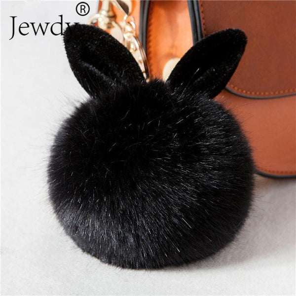 Women Fluffy Bunny Ear Fur Ball Keychain / Bag Charm-grey-JadeMoghul Inc.