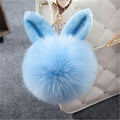 Women Fluffy Bunny Ear Fur Ball Keychain / Bag Charm-light blue-JadeMoghul Inc.