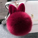 Women Fluffy Bunny Ear Fur Ball Keychain / Bag Charm-wine-JadeMoghul Inc.