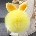 Women Fluffy Bunny Ear Fur Ball Keychain / Bag Charm-yellow-JadeMoghul Inc.