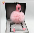 Women Fluffy Flamingo Pom Pom Keychain/ Bag Charm AExp