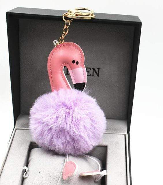 Women Fluffy Flamingo Pom Pom Keychain/ Bag Charm AExp