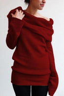 Women Fold Over Collar Full Sleeved Sweater-d-S-JadeMoghul Inc.