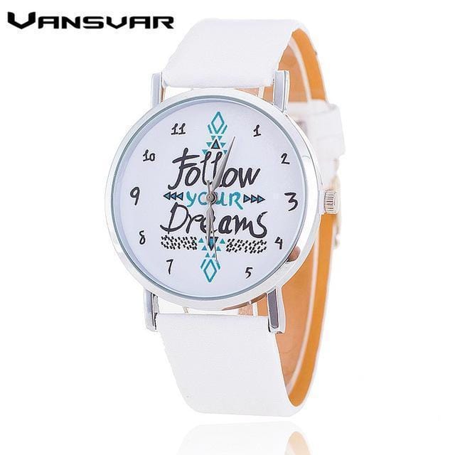 Women Follow Your Dreams Dial Leather Strap Quartz Watch-white-JadeMoghul Inc.