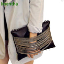 Women Formal Envelope Clutch With Metal Chain Detailing