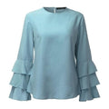 Women Frilled Sleeved Shirt Top-Blue-M-JadeMoghul Inc.