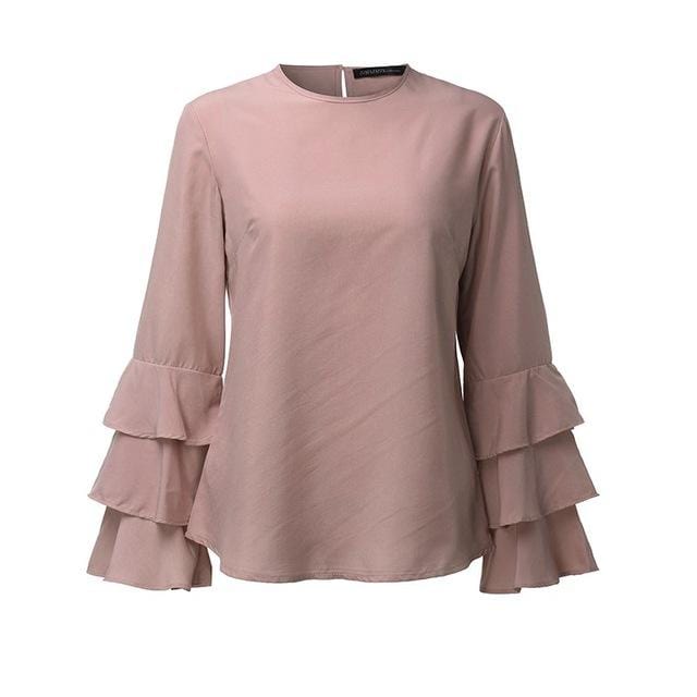 Women Frilled Sleeved Shirt Top-Pink-S-JadeMoghul Inc.