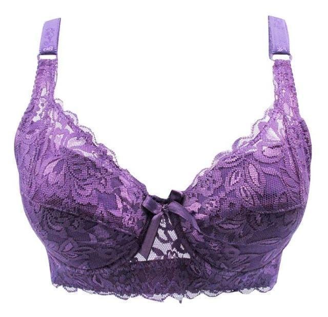Women Full Cup Wire Free Adjustable Strap Lace Push Bra