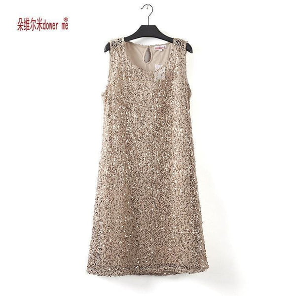 Women Full Sequins Lace A Line Party Dress-beige gold-S-JadeMoghul Inc.