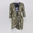 Women Full Sequins Ruched Hemline Party Dress-Gold-L-JadeMoghul Inc.
