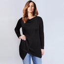 Women Full Sleeved Overlapping Cowl Neck Asymmetrical Shirt Top-Black-S-JadeMoghul Inc.