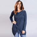 Women Full Sleeved Overlapping Cowl Neck Asymmetrical Shirt Top-Blue-S-JadeMoghul Inc.