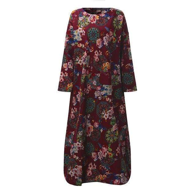 Women Full Sleeves Floral Print Cotton Maxi Dress