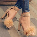 Women Fur 3 Inch Square Heel Stiletto With Ankle Pin Buckle Closure-apricot-4-JadeMoghul Inc.