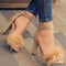 Women Fur 3 Inch Square Heel Stiletto With Ankle Pin Buckle Closure-apricot-4-JadeMoghul Inc.