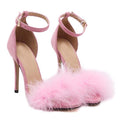 Women Fur 4 Inch Heel Stiletto With Ankle Pin Buckle Closure-Pink-5-JadeMoghul Inc.