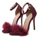 Women Fur 4 Inch Heel Stiletto With Ankle Pin Buckle Closure-Red-5-JadeMoghul Inc.