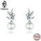 Women Genuine 925 Sterling Silver Love Angel Cubic Zircon Pearl Stud Earrings--JadeMoghul Inc.