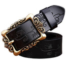 Women genuine Cow Leather Floral design Belt With Victorian Style Heavy Pin Buckle-Black Small Flower-100cm-JadeMoghul Inc.