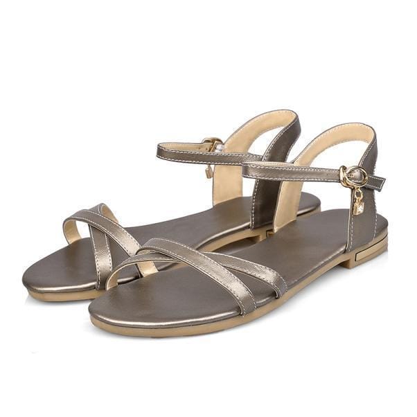 Women Genuine Cow Leather Sandals With Buckle Closure-Champagne-4-JadeMoghul Inc.