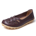 Women Genuine Leather Loafers With Cross Strap design-Coffee-4.5-JadeMoghul Inc.