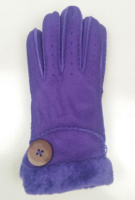 Women Genuine Sheepskin Winter Gloves With Thick Warm Fur Lining-Beige-Length 23 Width 10cm-JadeMoghul Inc.
