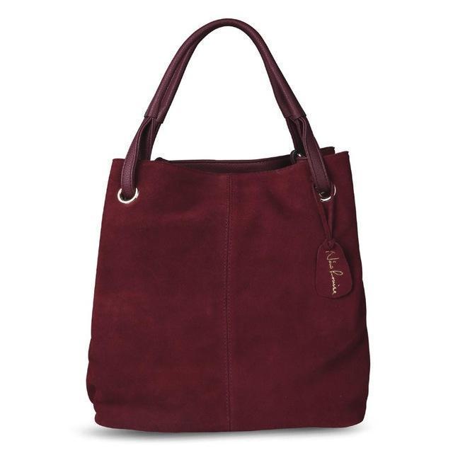 Women Genuine Split Suede Leather Tote Shoulder Bag-Burgundy-China-JadeMoghul Inc.