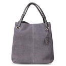 Women Genuine Split Suede Leather Tote Shoulder Bag-Dark Grey-China-JadeMoghul Inc.