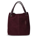 Women Genuine Split Suede Leather Tote Shoulder Bag-Dark Purple-China-JadeMoghul Inc.