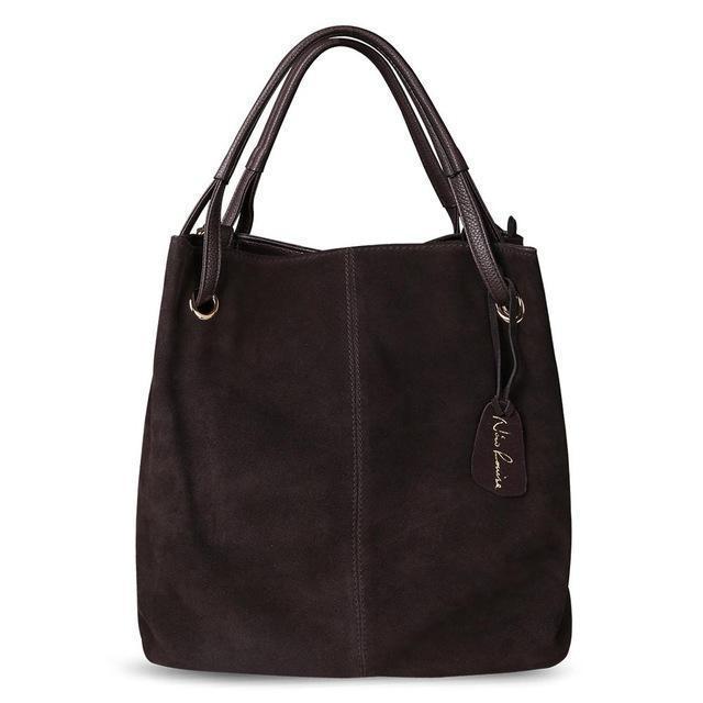 Women Genuine Split Suede Leather Tote Shoulder Bag-Deep Coffee-China-JadeMoghul Inc.