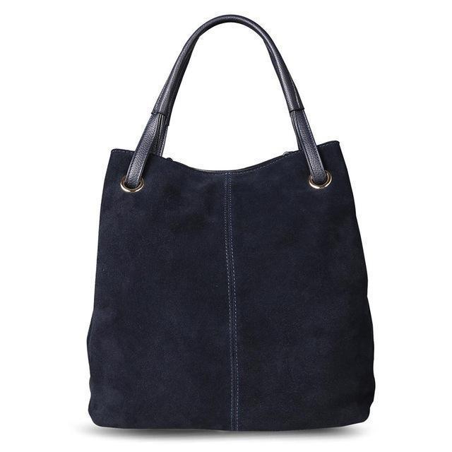 Women Genuine Split Suede Leather Tote Shoulder Bag-Navy blue-China-JadeMoghul Inc.