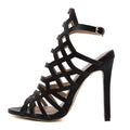 Women Gladiator Style Faux Snake Skin Stiletto Heels-black-4.5-JadeMoghul Inc.