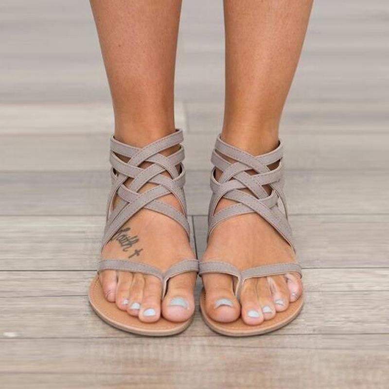 Women Gladiator Style Flat Sandals With Zipper Closure-black-4-JadeMoghul Inc.