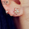 Women Gold Color Crystal Flower And Butterfly Stud And Cuff Earrings--JadeMoghul Inc.