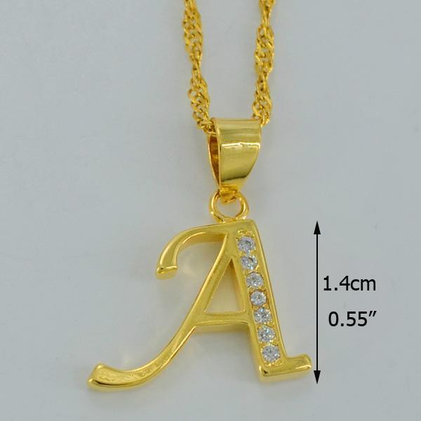 Women Gold Color Initial Pendant And Chain With Cubic Zircon-Choose Letter A-45cm Thin Chain-JadeMoghul Inc.