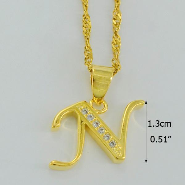 Women Gold Color Initial Pendant And Chain With Cubic Zircon-Choose Letter N-45cm Thin Chain-JadeMoghul Inc.