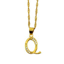 Women Gold Color Initial Pendant And Chain With Cubic Zircon-Choose Letter Q-45cm Thin Chain-JadeMoghul Inc.