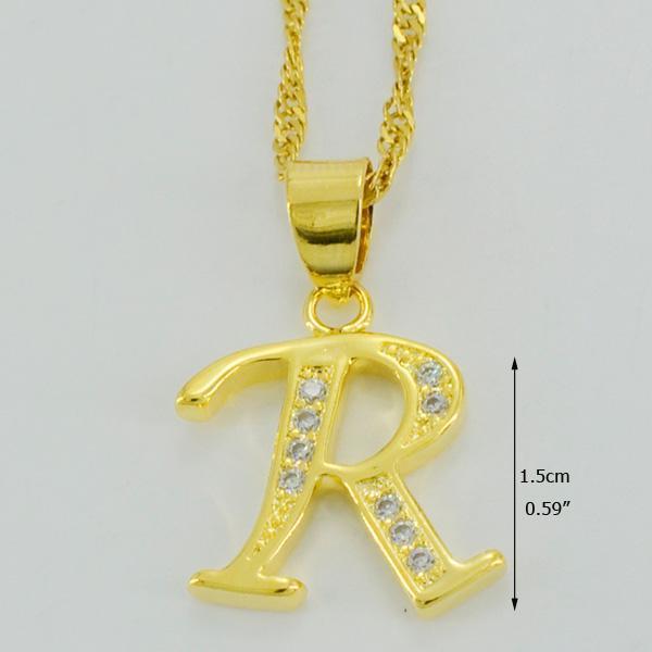 Women Gold Color Initial Pendant And Chain With Cubic Zircon-Choose Letter R-45cm Thin Chain-JadeMoghul Inc.