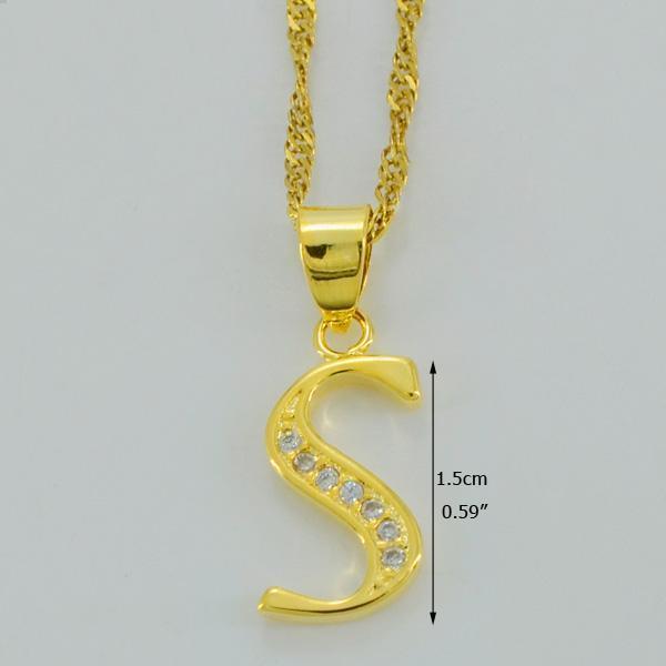 Women Gold Color Initial Pendant And Chain With Cubic Zircon-Choose Letter S-45cm Thin Chain-JadeMoghul Inc.