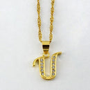 Women Gold Color Initial Pendant And Chain With Cubic Zircon-Choose Letter U-45cm Thin Chain-JadeMoghul Inc.