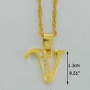 Women Gold Color Initial Pendant And Chain With Cubic Zircon-Choose Letter V-45cm Thin Chain-JadeMoghul Inc.