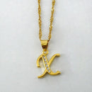 Women Gold Color Initial Pendant And Chain With Cubic Zircon-Choose Letter X-45cm Thin Chain-JadeMoghul Inc.